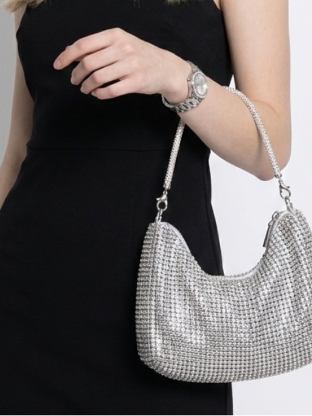 Silver Crystal Mesh Shoulder Bag